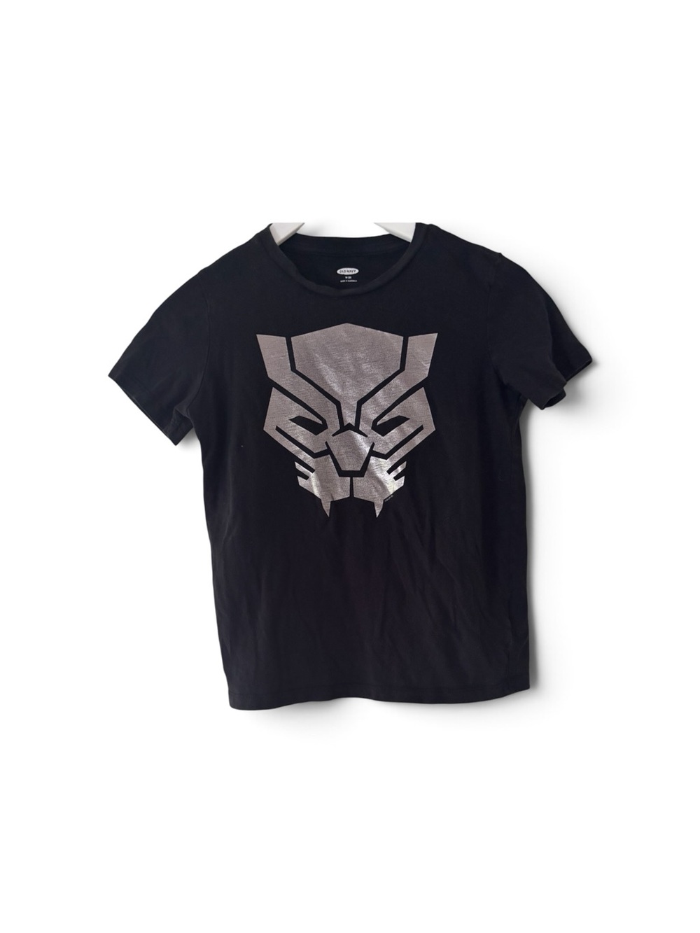 Old Navy Black Kids Short Sleeve Tee with Silver Black Panther Graphic